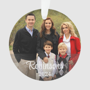 Minimal Family 2 Photo Custom Name Script & Year Ornament