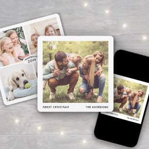 Minimal Family Name & Year Christmas Photo Collage Holiday Card