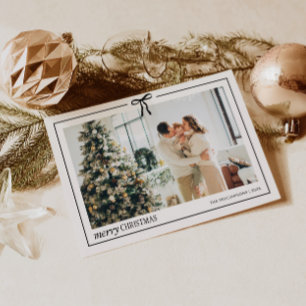 Minimal Family Photo Christmas Card with Bow