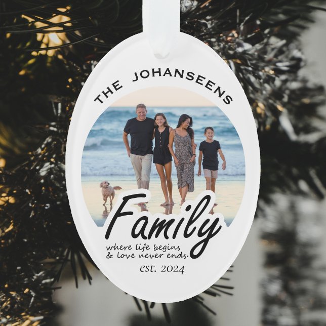 Minimal Family Photo Custom Script Name and Year Ornament (Creator Uploaded)