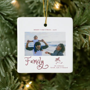 Minimal Family Photo Whimsical Merry Christmas Ceramic Ornament