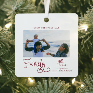 Minimal Family Photo Whimsical Merry Christmas  Metal Tree Decoration