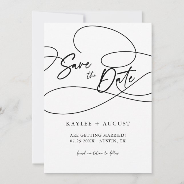 Minimal Fancy Script "Save The Date" Wedding Photo Save The Date (Front)