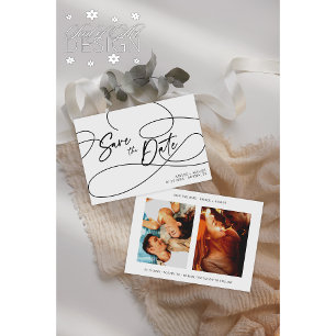 Minimal Fancy Script "Save The Date" Wedding Photo Save The Date
