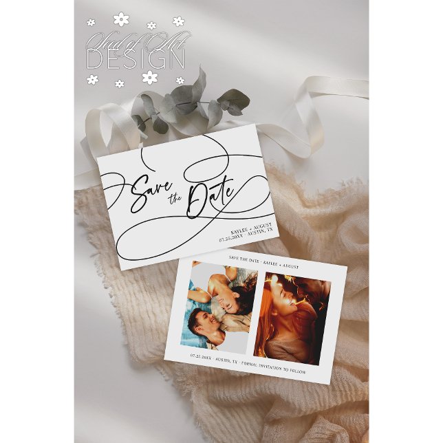 Minimal Fancy Script "Save The Date" Wedding Photo Save The Date (Creator Uploaded)