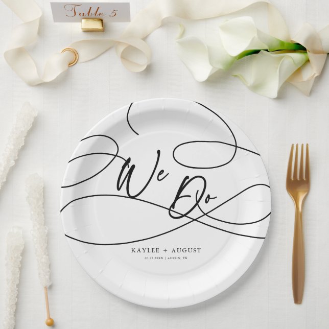 Minimal Fancy Script "We Do" Calligraphy Wedding Paper Plate (Wedding)