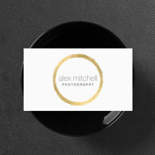 Minimal Faux Gold Brushstroke Circle Photographer Business Card