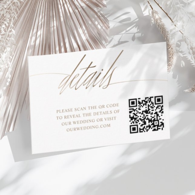 Minimal Faux Gold Calligraphy QR Wedding Details Enclosure Card (Creator Uploaded)