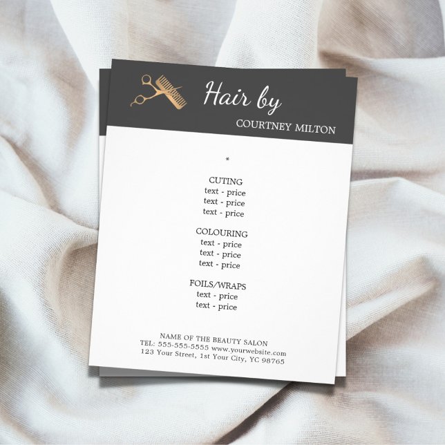 Minimal Faux Gold Scissors Comb Hairstylist Menu (Creator Uploaded)
