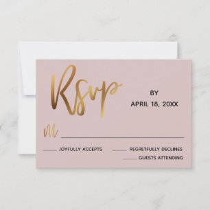 Minimal Faux Gold Typography Dusty Rose Wedding RSVP Card