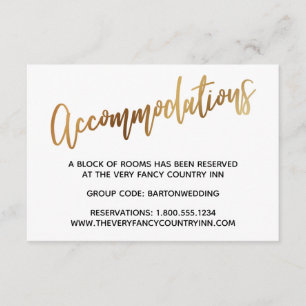Minimal Faux Gold Typography Wedding Accommodation Enclosure Card