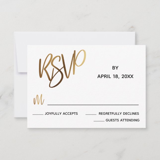 Minimal Faux Gold Typography Wedding RSVP Card (Front)
