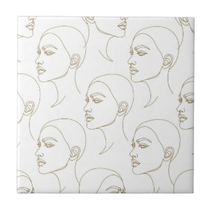 Minimal Female Face Line Pattern (1) Ceramic Tile