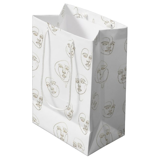 Minimal Female Face Line Pattern (1) Medium Gift Bag (Front Angled)