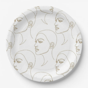 Minimal Female Face Line Pattern (1) Paper Plate