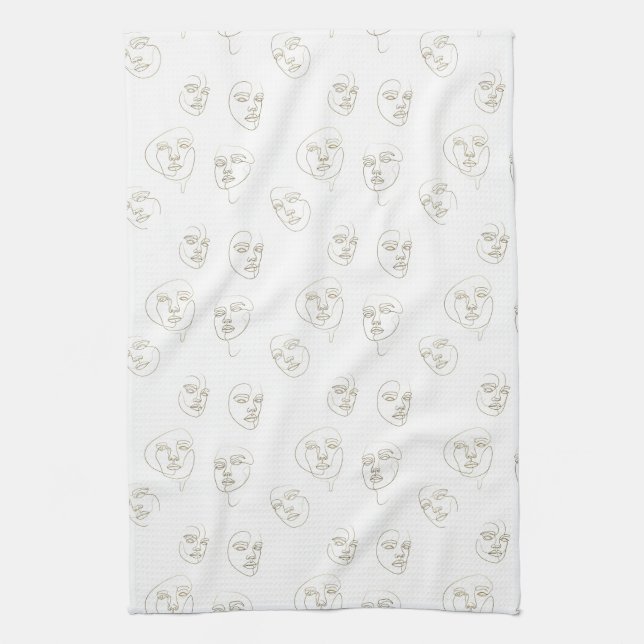 Minimal Female Face Line Pattern (1) Tea Towel (Vertical)