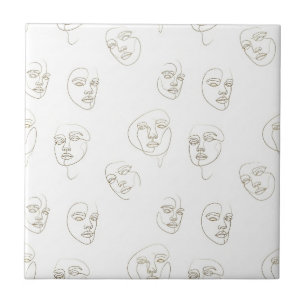 Minimal Female Face Line Pattern (2) Ceramic Tile