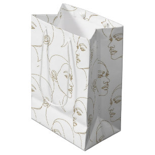Minimal Female Face Line Pattern (2) Medium Gift Bag