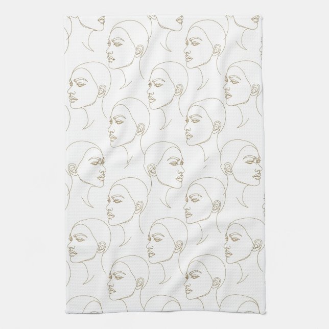 Minimal Female Face Line Pattern (2) Tea Towel (Vertical)