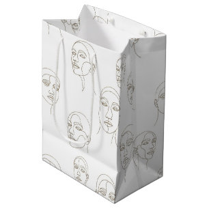 Minimal Female Face Line Pattern (3) Medium Gift Bag