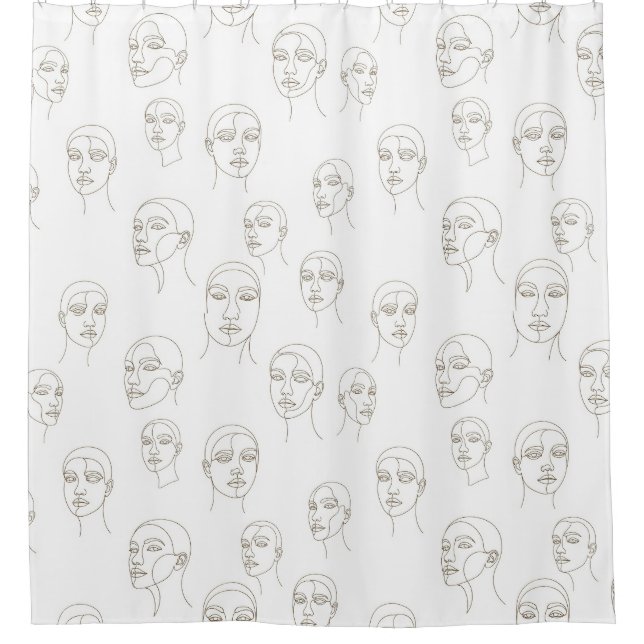 Minimal Female Face Line Pattern (3) Shower Curtain (Front)