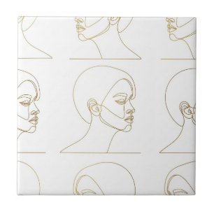 Minimal Female Face Line Pattern (4) Ceramic Tile
