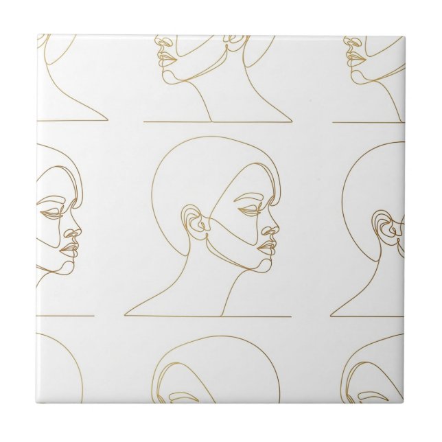 Minimal Female Face Line Pattern (4) Ceramic Tile (Front)