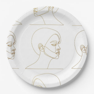 Minimal Female Face Line Pattern (4) Paper Plate