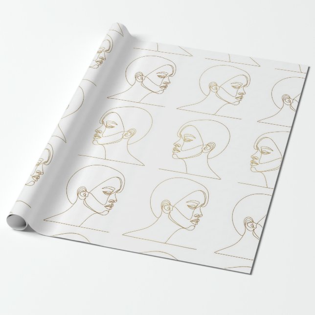Minimal Female Face Line Pattern (4) Wrapping Paper (Unrolled)