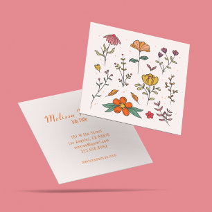 Minimal Feminine Floral Butterfly Colourful Script Square Business Card