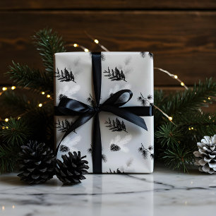 Minimal Festive Cedar Leaf Pine Needles & Pinecone Wrapping Paper