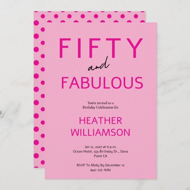 Minimal Fifty and Fabulous 50th Birthday  Invitation (Front/Back)