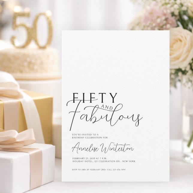 Minimal Fifty and Fabulous 50th Birthday Invitation (Creator Uploaded)