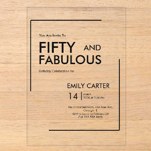 Minimal Fifty and Fabulous 50th Birthday Party Acrylic Invitations