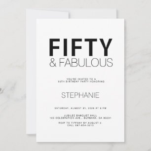 Minimal Fifty and Fabulous 50th Birthday Party Inv Invitation