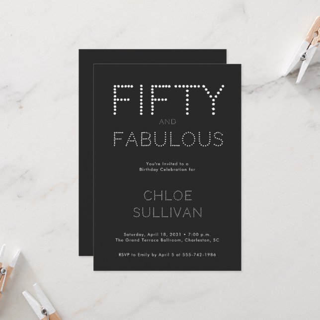 Minimal Fifty and Fabulous 50th Birthday Party Invitation (Front/Back In Situ)
