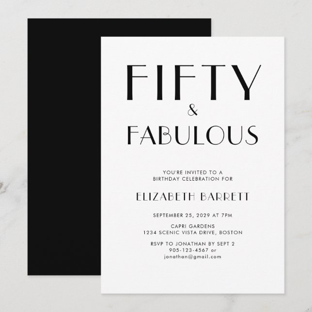 Minimal Fifty and Fabulous 50th Birthday Party Invitation (Front/Back)