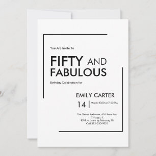 Minimal Fifty and Fabulous 50th Birthday Party Invitation