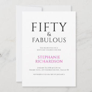 Minimal Fifty and Fabulous 50th Birthday Party  Invitation