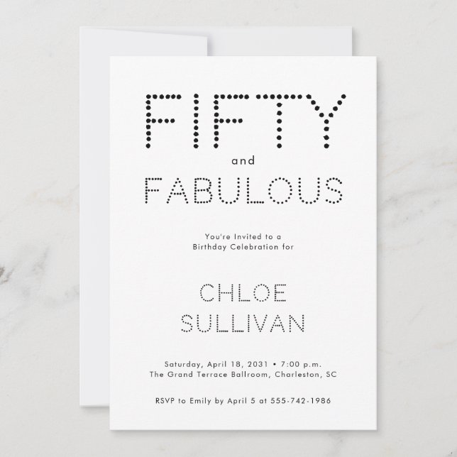 Minimal Fifty and Fabulous 50th Birthday Party Invitation (Front)