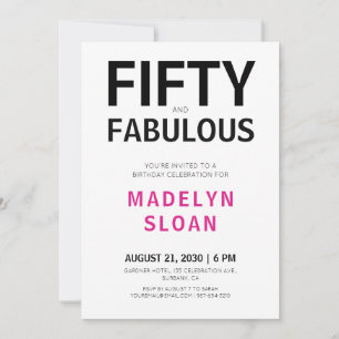 Minimal Fifty and Fabulous 50th Birthday Party Invitation