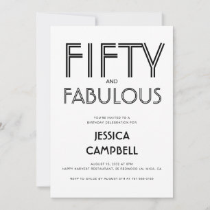 Minimal Fifty and Fabulous 50th Birthday Party Invitation