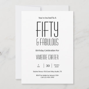 Minimal Fifty and Fabulous 50th Birthday Party Invitation