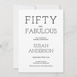 Minimal Fifty and Fabulous 50th Birthday Party Invitation