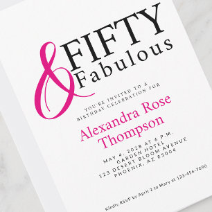 Minimal Fifty and Fabulous 50th Birthday Party Invitation