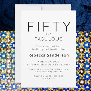Minimal Fifty and Fabulous 50th Birthday Party Invitation