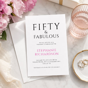 Minimal Fifty and Fabulous 50th Birthday Party Invitation