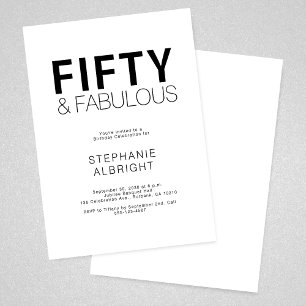 Minimal Fifty and Fabulous 50th Birthday Party Invitation