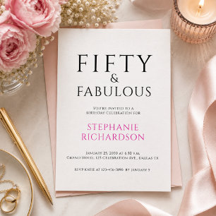 Minimal Fifty and Fabulous 50th Birthday Party Invitation