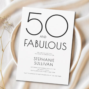 Minimal Fifty and Fabulous 50th Birthday Party Invitation